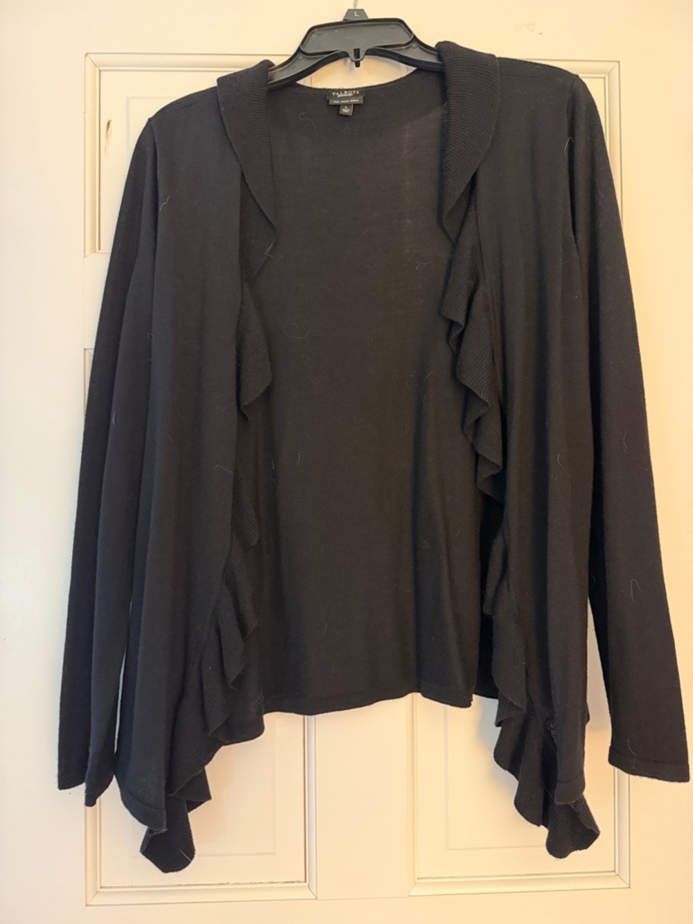 Talbots Black Ruffle-Trim Open Cardigan